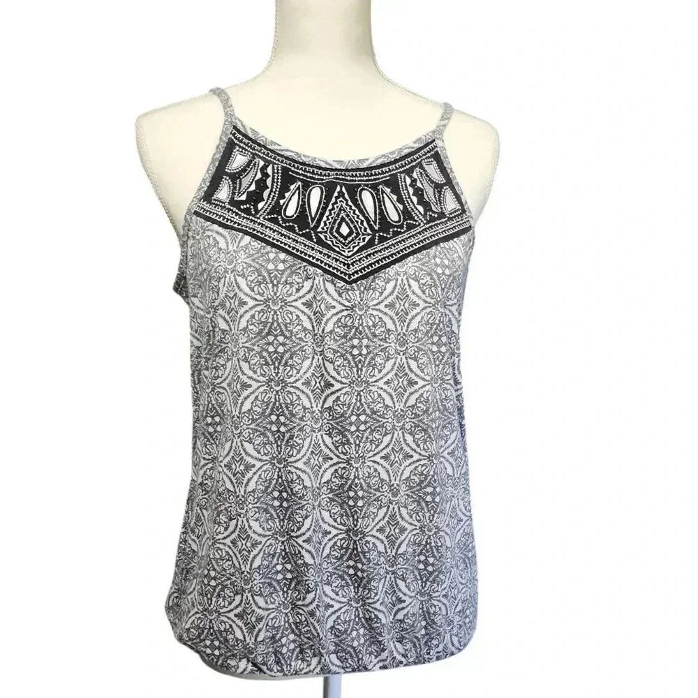 Maurices Black and White Printed Crochet Yoke Camisole
